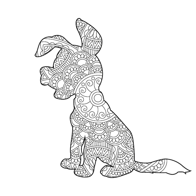 Zentangle dog mandala coloring page for adults christmas dog and floral animal coloring book antistr