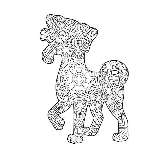 Zentangle dog mandala coloring page for adults christmas dog and floral animal coloring book antistr