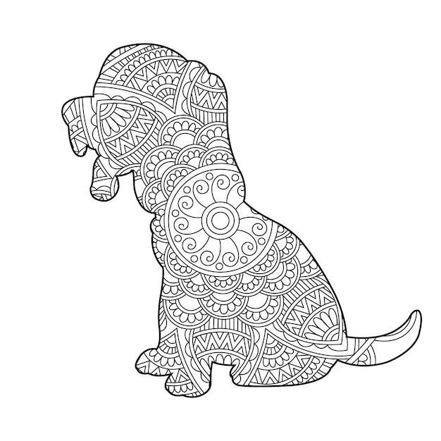 Zentangle dog mandala coloring page for adults christmas dog and floral animal coloring book antistr