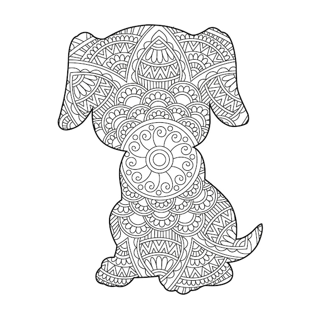 Zentangle собака мандала раскраски для взрослых рождественская собака и цветочные животные раскраски антистр