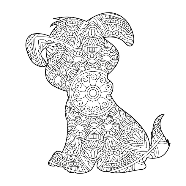 Zentangle hond mandala kleurplaat voor volwassenen kerst hond en bloemen dier kleurboek antistr