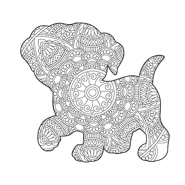 Zentangle hond mandala kleurplaat voor volwassenen kerst hond en bloemen dier kleurboek