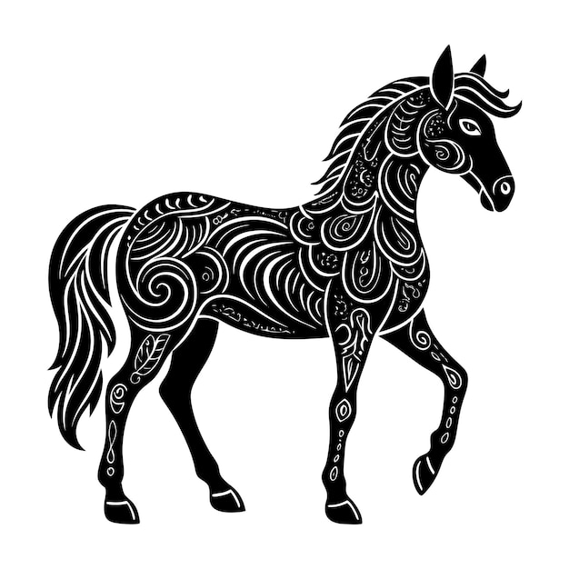 A zentangle horse design featuring intricate patterns and flowing lines blending elegance and creat