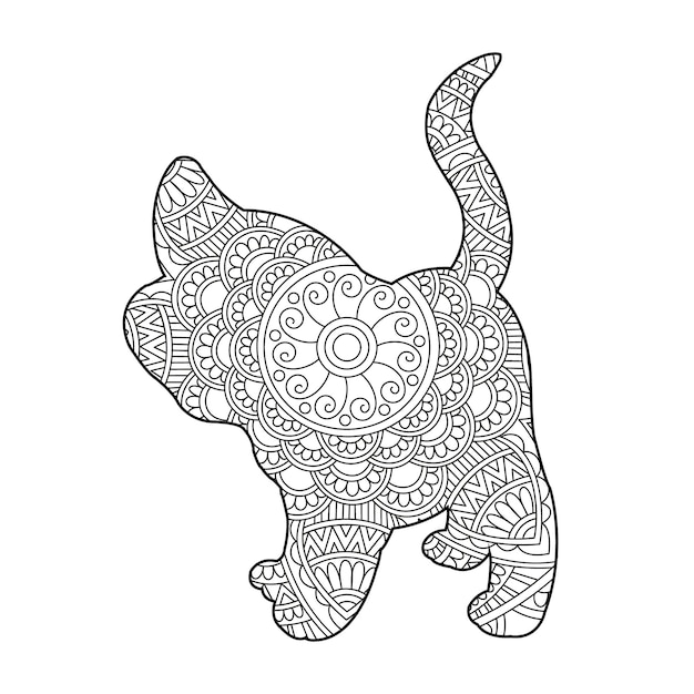 Zentangle kat mandala kleurplaat voor volwassenen kerst kat bloemen dier antistress kleurboek