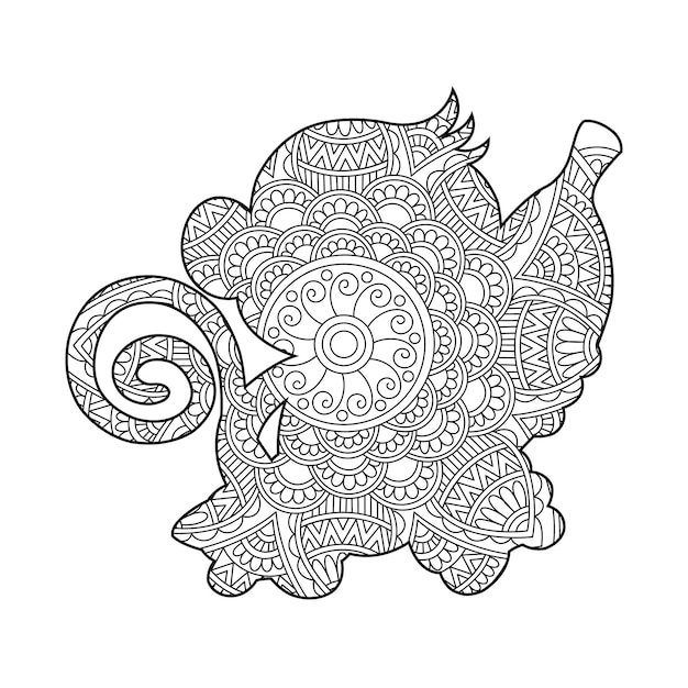 Vector zentangle monkey mandala coloring page for adults animal coloring book antistress coloring page