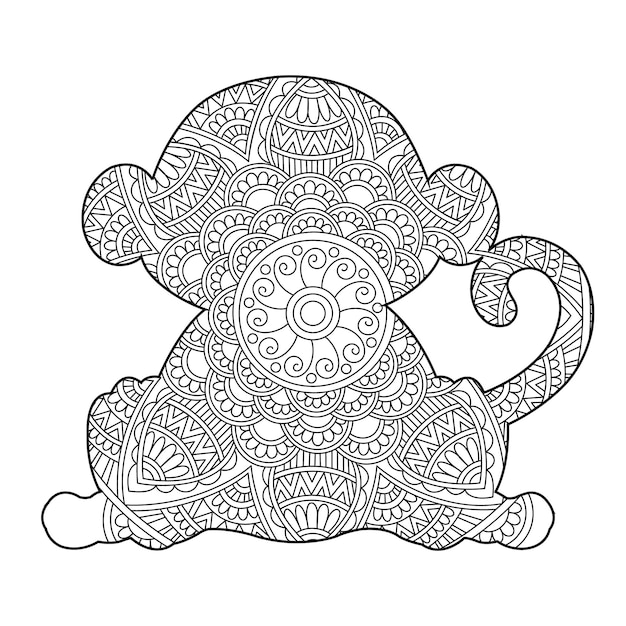 Zentangle monkey mandala coloring page for adults animal coloring book antistress coloring page