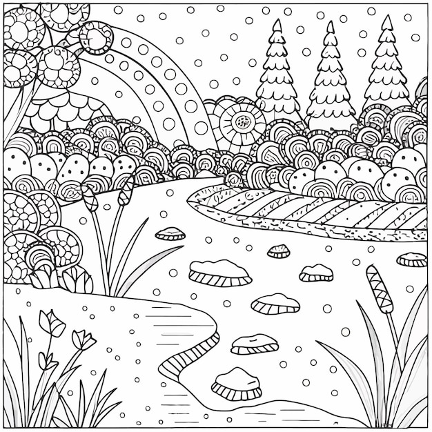 Zentangle Style Nature Coloring Page Vector