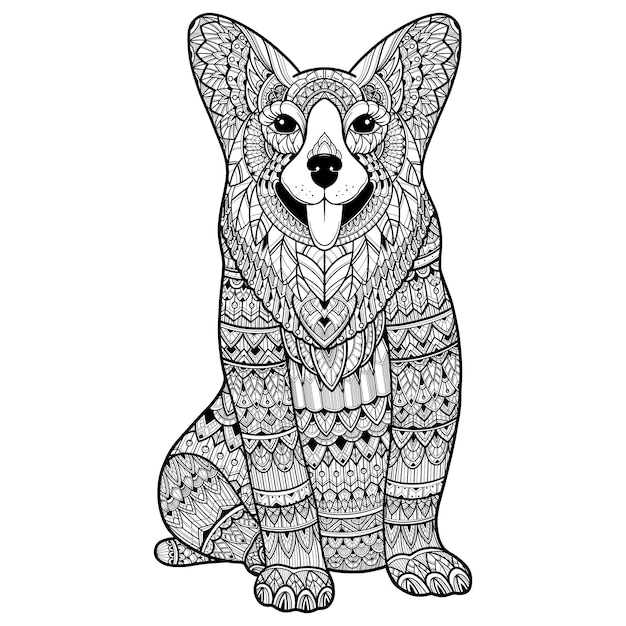 Vector zentangle stylized dog for adult coloring page