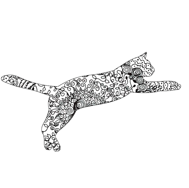 Zentangle vector geïsoleerd pictogram silhouet kat silhouet springen