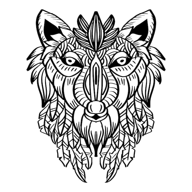 Zentangle wolf art print. Hand drawing illustration.