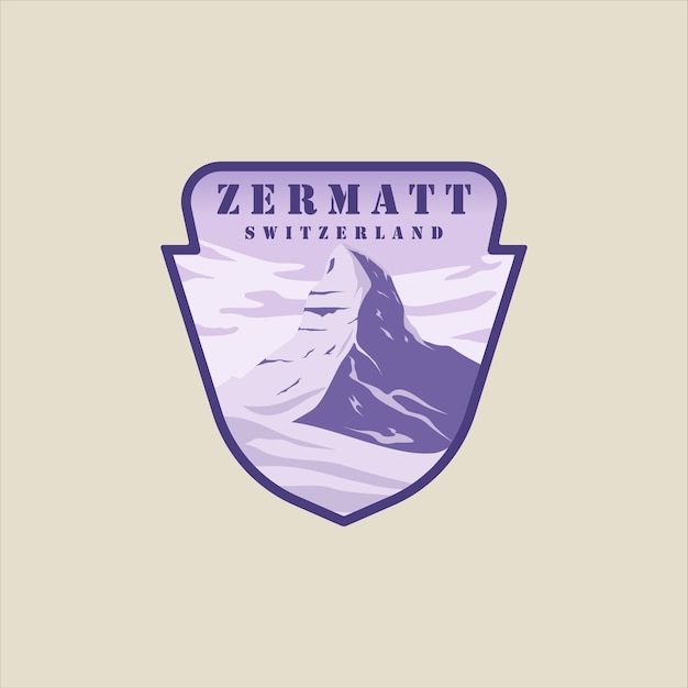 Vector zermatt switzerland emblem logo vector illustration template graphic design swiss alps winter snow banner for travel or tourism business