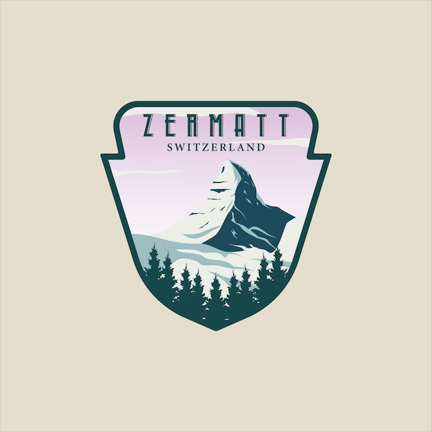 Zermatt zwitserland embleem logo vector illustratie sjabloon grafisch ontwerp zwitserse alpen winter sneeuw banner voor reizen of toerisme