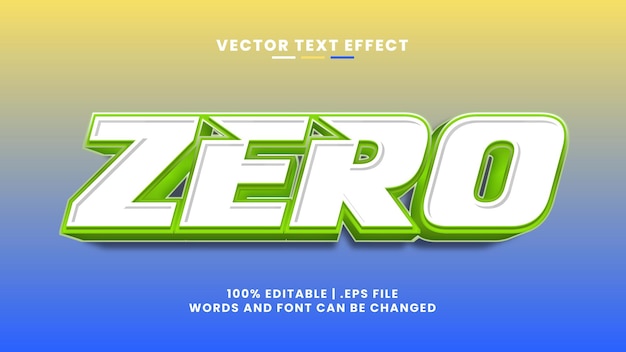 Vector zero 3d editable text effect in cartoon and game text style