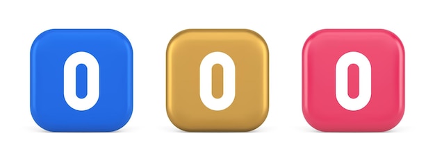 Zero character number button digital sign for math counting communication 3d realistic icons