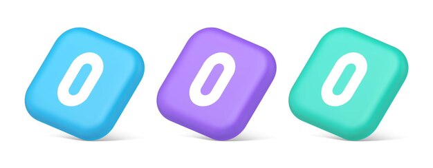 Zero character number button digital sign for math counting communication 3d realistic icons
