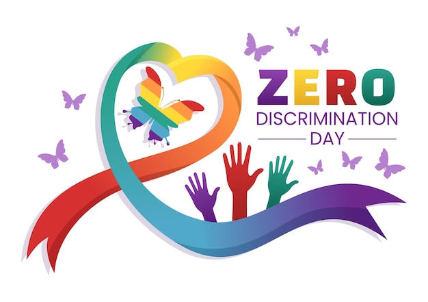 Zero Discrimination Day Illustration with Various People and Colors Skin for Landing Page Template