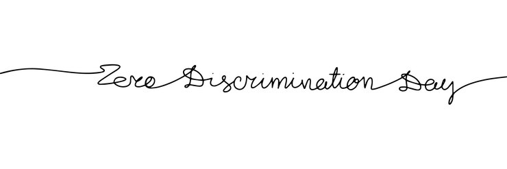Vector zero discrimination day one line continuous text banner for holiday handwriting line art