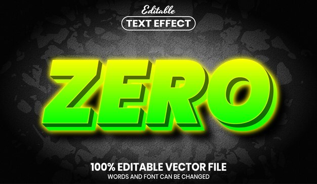 Zero neon text, font style editable text effect