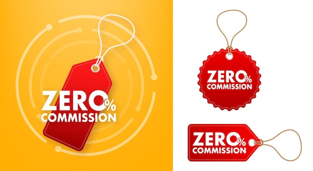 Zero percent commission tags vector illustration for financial and retail promotions