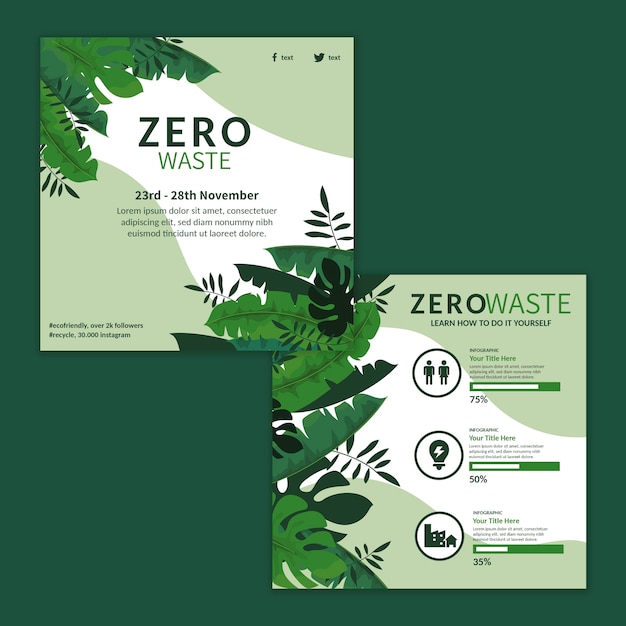 Vector zero waste ad square flyer template