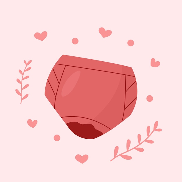 Zero waste bloody menstrual panties in pink color isolated illustration