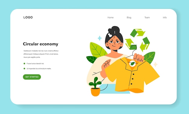 Vector zero waste and circular economy web banner or landing page