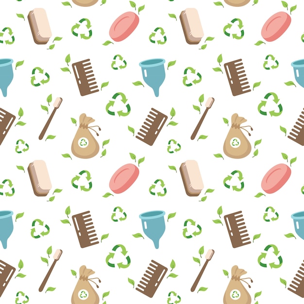 Zero waste concept seamless pattern with ecological personal hygiene items Vector illustration in cartoon style