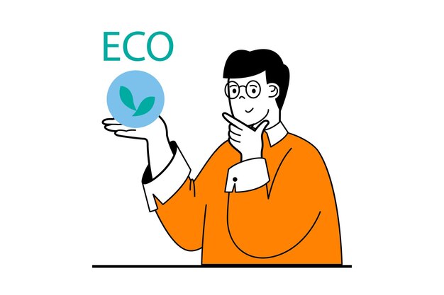 Zero waste concept with people scene in flat web design Eco activist man thinking about protecting nature and saving planet strategy Vector illustration for social media banner marketing material