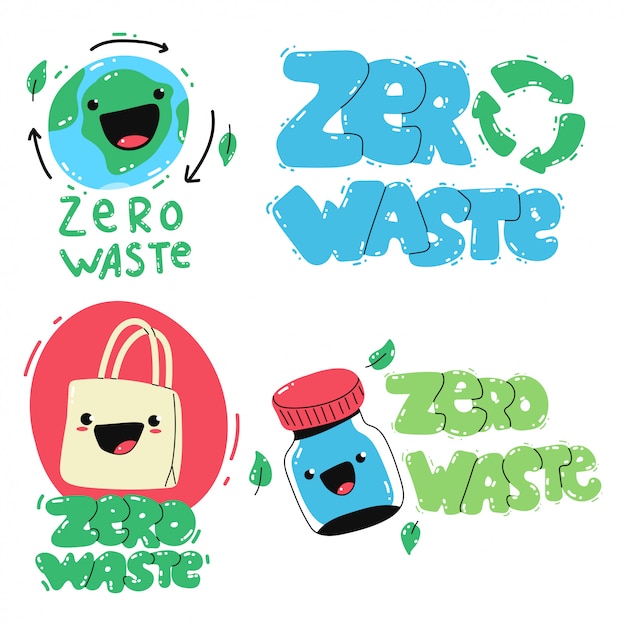 Vector zero waste cute cartoon isolated
