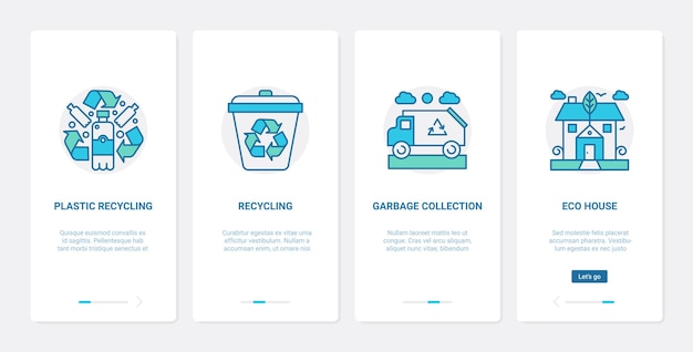 エコロジーを節約するゼロウェイストエコリサイクル技術uxuiモバイルアプリページ画面セット