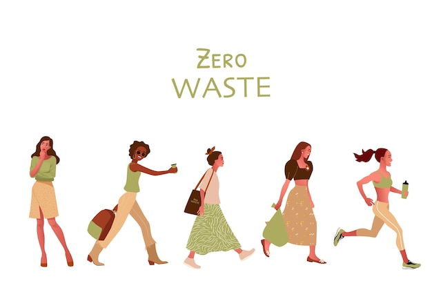 Zero waste or ecology concept Hand drawn illustrations isolated on white background.