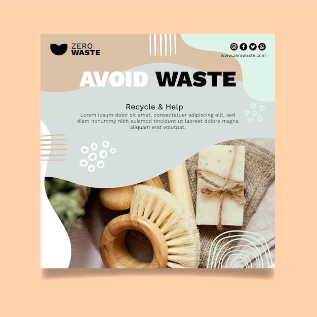 Zero waste flyer vierkante sjabloon