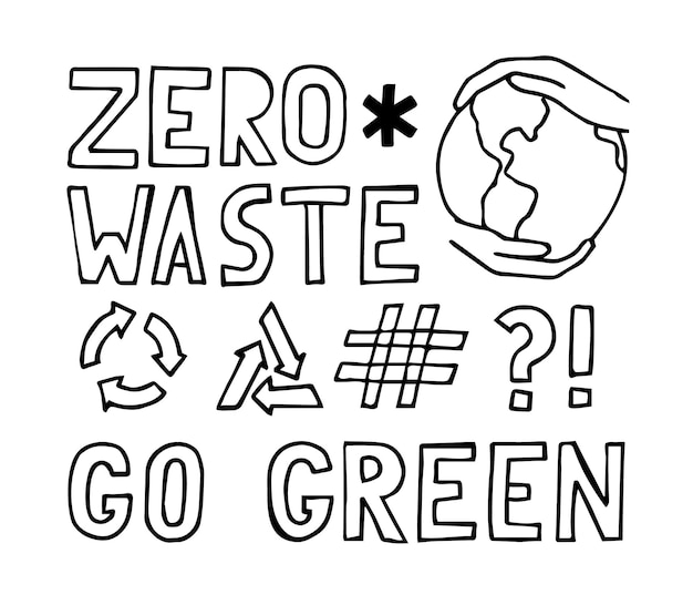 Vettore zero rifiuti diventa verde con le mani che tengono l'icona del riciclo della terra