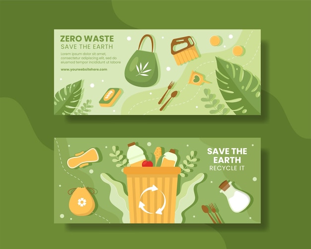 Zero Waste Horizontal Banner Flat Environment Cartoon Hand Drawn Templates Illustration