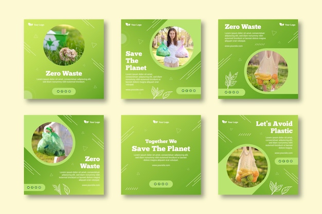 Vector zero waste instagram posts template