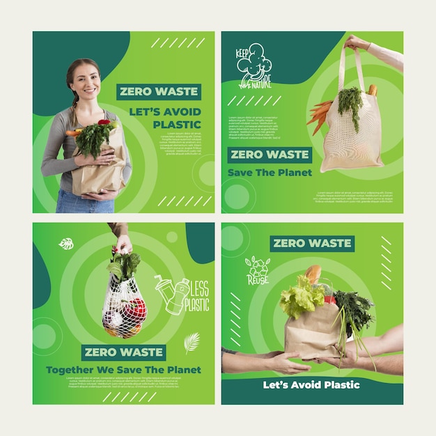 Vector zero waste instagram posts