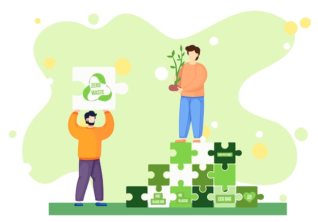 Zero waste lifestyle concept illustration with people and zero waste elements in the form of puzzle