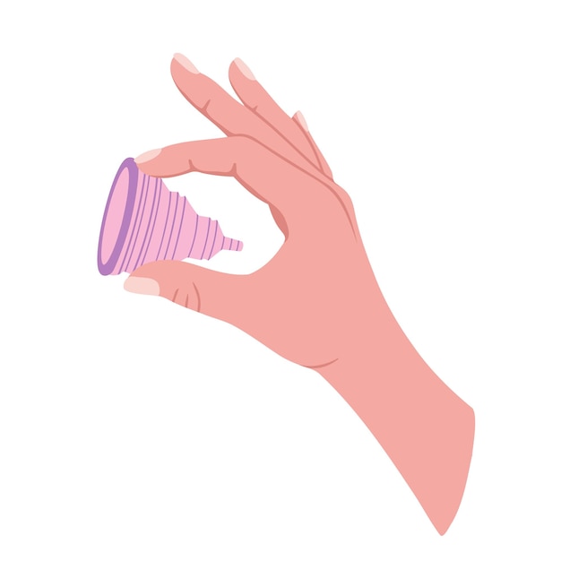 Zero waste menstrual cups in hands Eco protection for women in critical days Hand drawn illustration