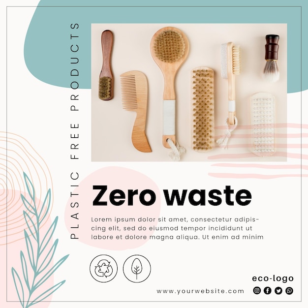 Vector zero waste plastic gratis producten vierkante flyer-sjabloon