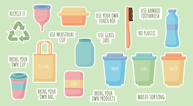 zero waste stickers. eco style, go green