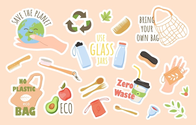 Vector zero waste stickers set