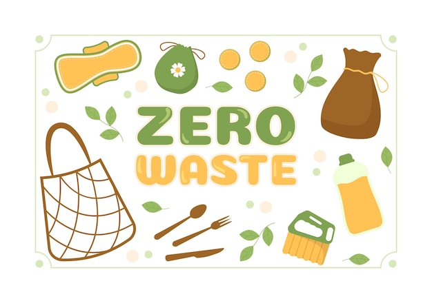 Vector zero waste template hand drawn cartoon flat illustration with durable and reusable items or products