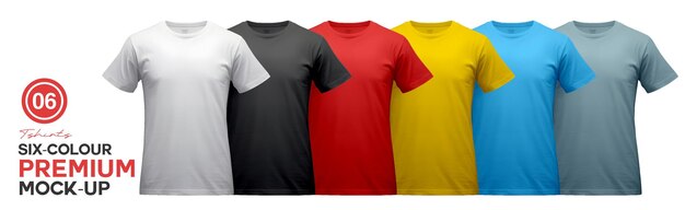 Zes kleurrijke blanke T-shirts Mockup set collectie Design Template voor reclame Mannen Geïsoleerde kust
