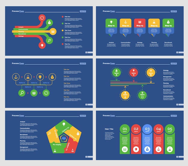 Vector zes marketing slide templates set