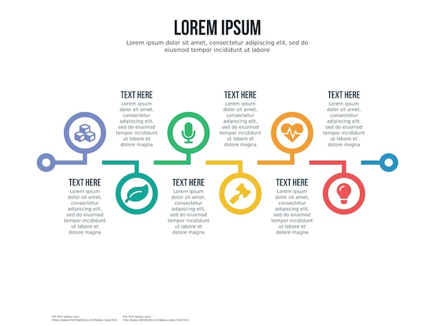 Zes punt tijdlijn infographic en presentatiesjabloon