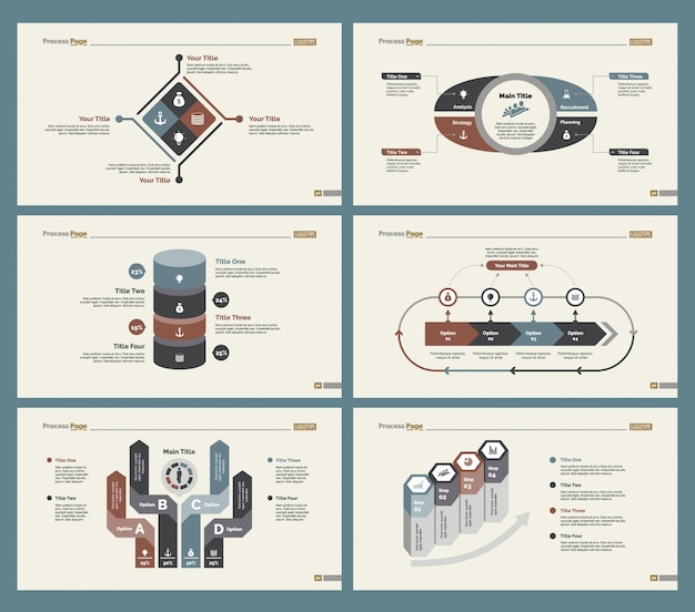 Vector zes research charts slide templates set