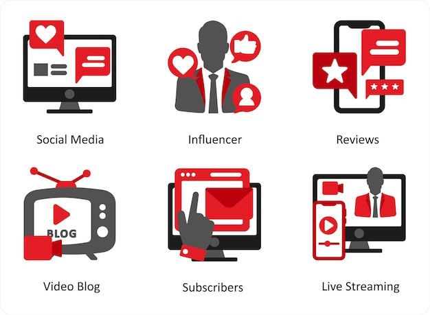 Zes sociale iconen in rood en zwart als social media influencer reviews