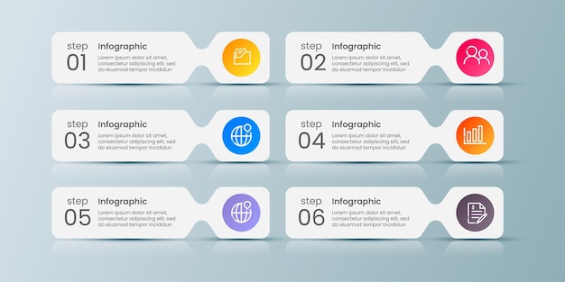 Zes stappen moderne infographic sjabloon