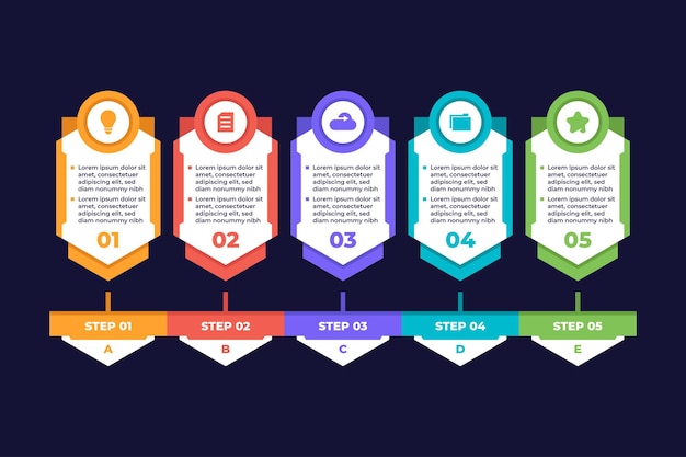 Zes stappen van zakelijke infographic presentatiesjabloon