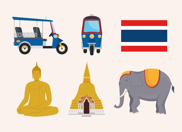 Vector zes thailand-iconen